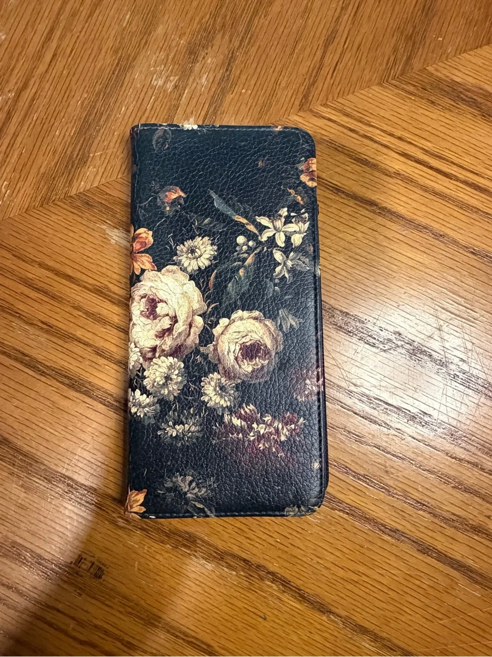 Floral Leather Wallet Phone Case - Black Floral